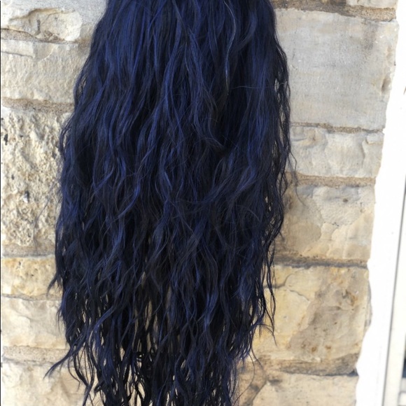 Long blue curly Freeparting wig main image 13